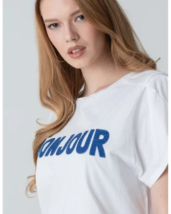 Tricou cu imprimeu logo, Albastru inchis/Alb murdar