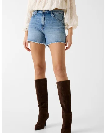 Pantaloni scurti din denim cu terminatii nefinisate, Albastru deschis