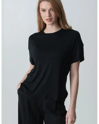 Tricou reguler fit cu decolteu la baza gatului, Negru