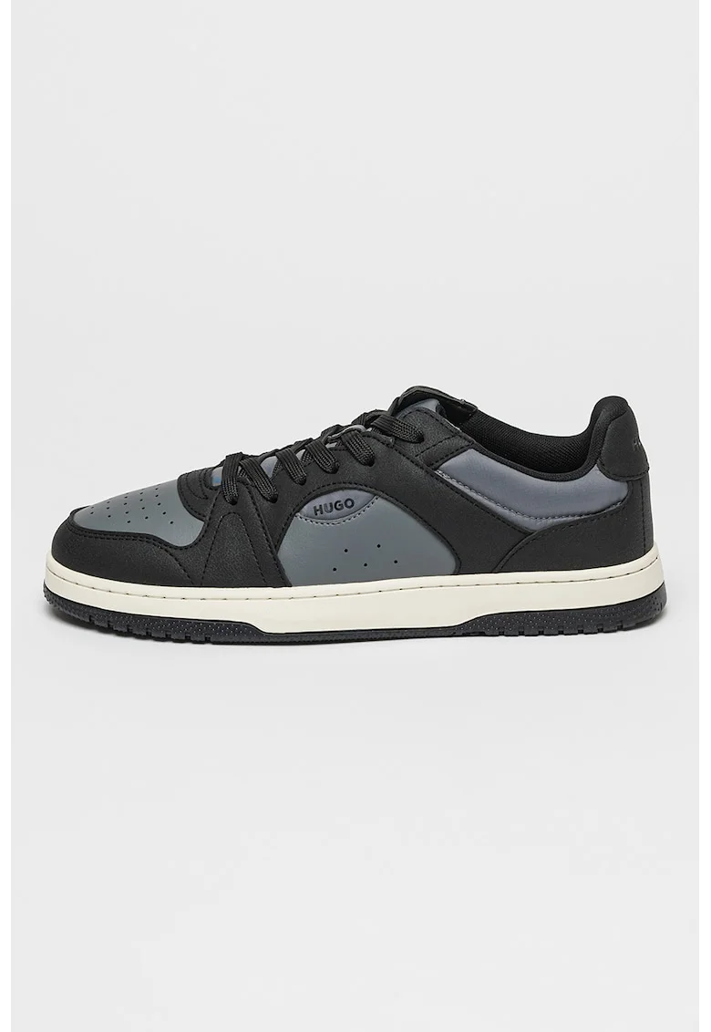 Pantofi sport de piele ecologica cu logo Hadrian, Negru/Gri carbune