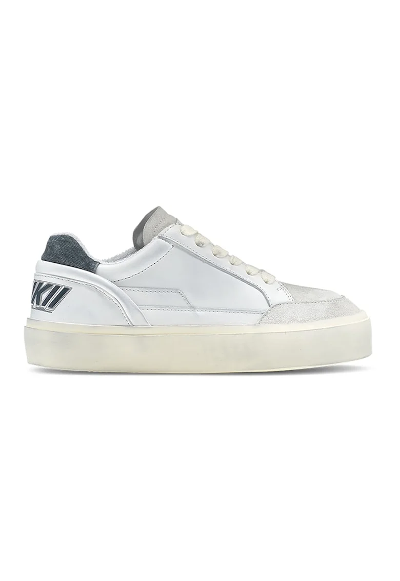 Pantofi sport de piele cu logo, Albastru glaciar/Alb murdar