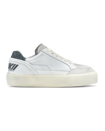 Pantofi sport de piele cu logo, Albastru glaciar/Alb murdar