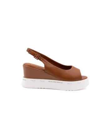 Sandale wedge din piele ecologica, Caramel
