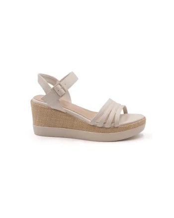 Sandale wedge din piele ecologica, Bej deschis