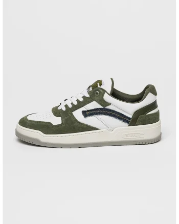 Pantofi sport low-cut din piele si piele intoarsa Grid, Alb/Verde