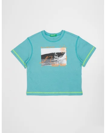 Tricou de bumbac cu imprimeu grafic, Verde/Portocaliu mandarina