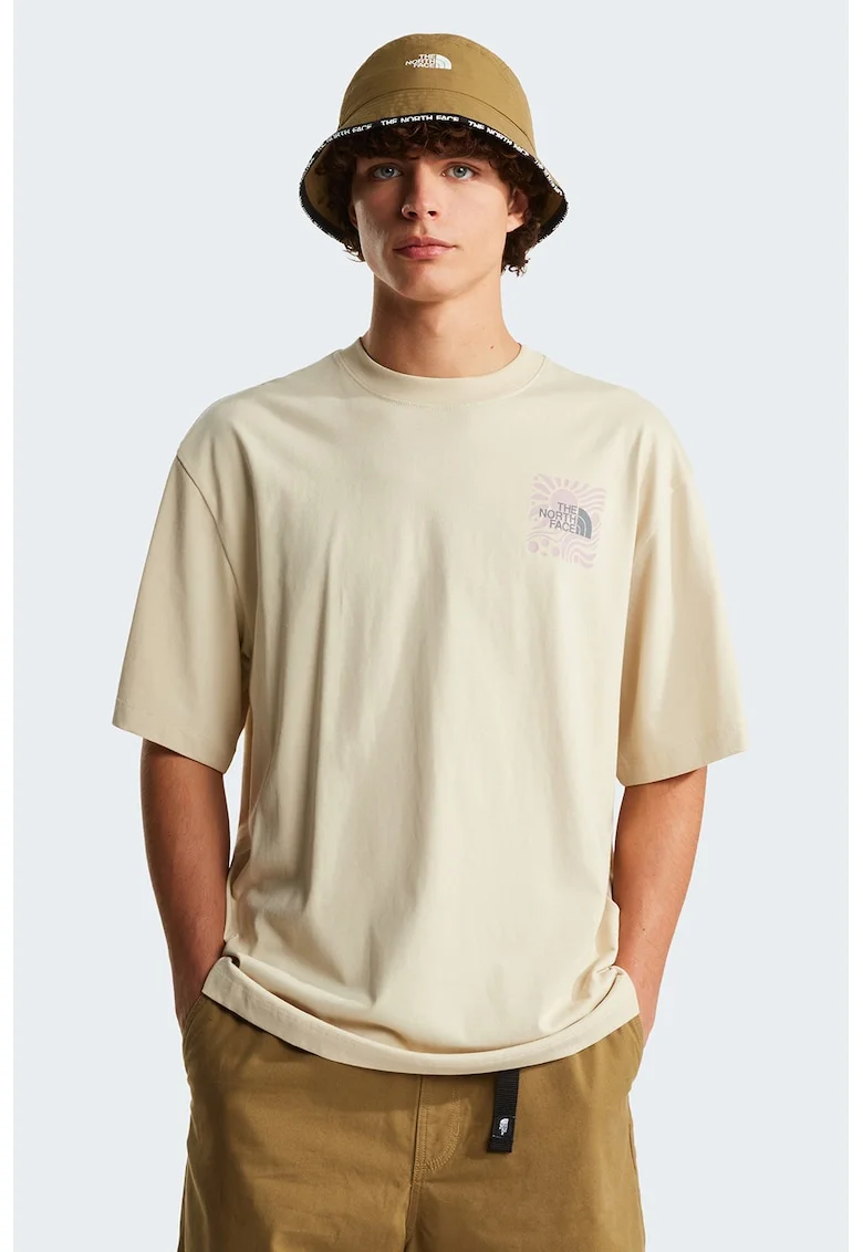 Tricou supradimensionat cu model grafic Sun, Roz fandango/Maro camel/Gri antracit