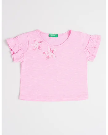 Tricou cu detaliu text, Roz