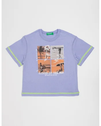 Tricou de bumbac cu imprimeu grafic, Portocaliu/Lila