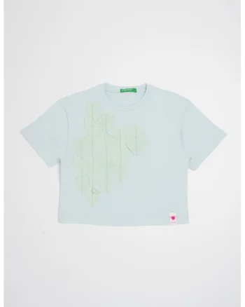 Tricou de bumbac cu decolteu la baza gatului, Verde menta
