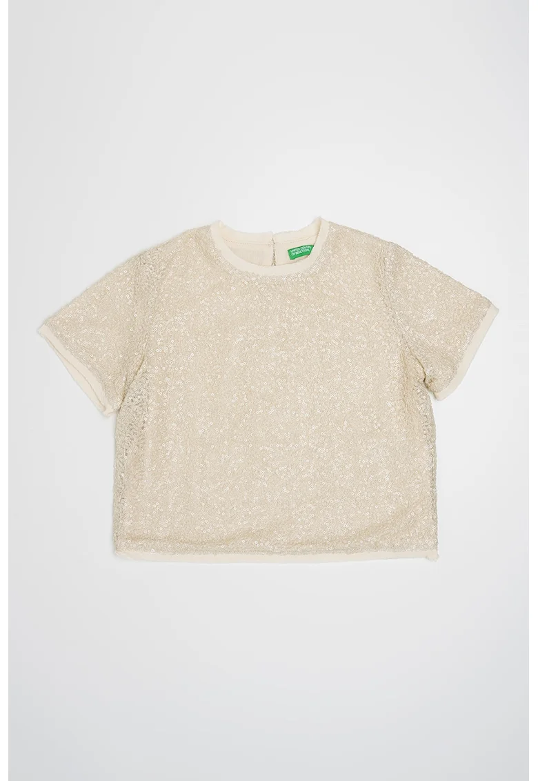 Tricou uni cu decolteu la baza gatului, Bej deschis