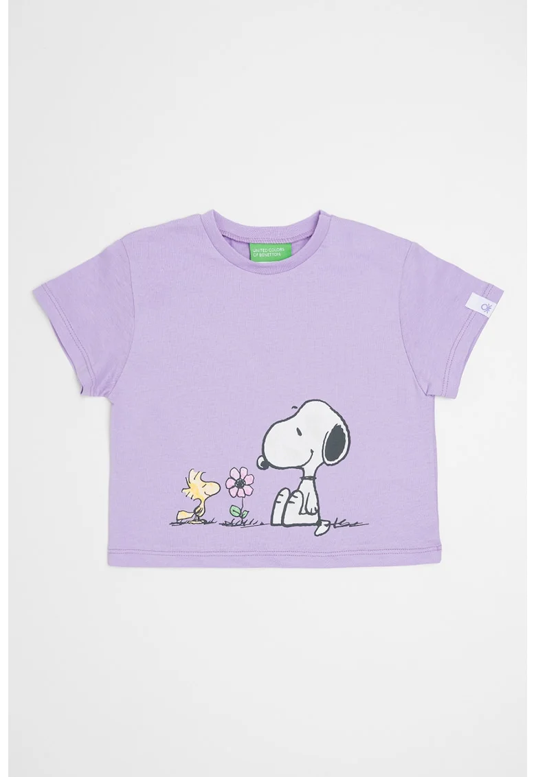 Tricou cu decolteu la baza gatului si Peanuts, Alb/Lila