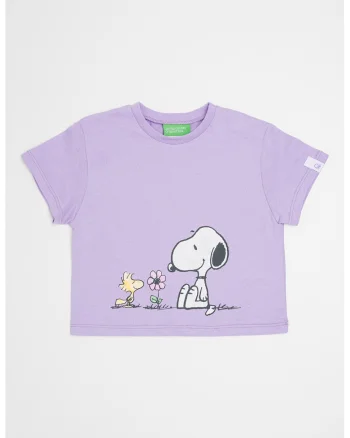 Tricou cu decolteu la baza gatului si Peanuts, Alb/Lila