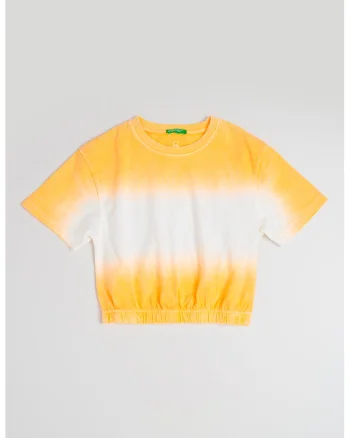 Tricou cu model tie-dye si terminatie elastica, Alb/Portocaliu pal