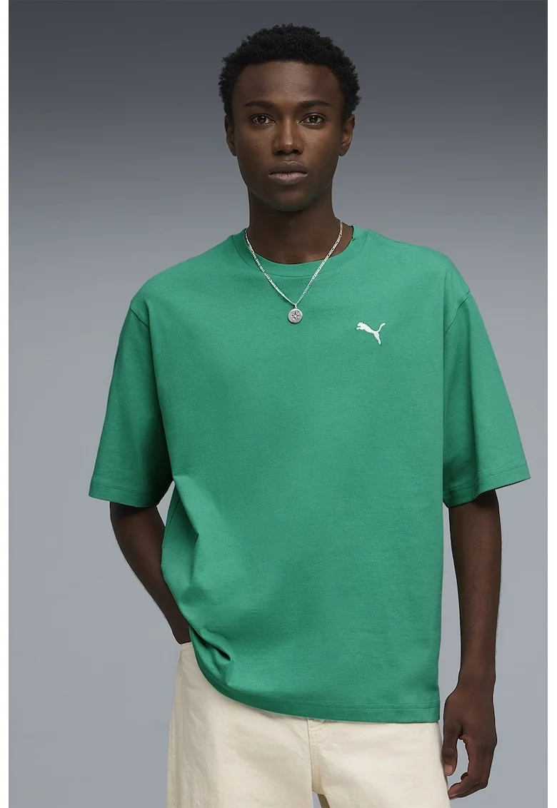 Tricou de bumbac cu decolteu la baza gatului ESS Boxy Tee, Verde irlandez