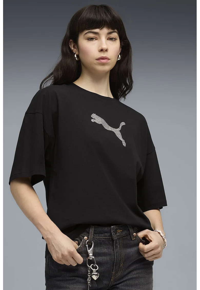 Tricou supradimensionat cu monograma, Negru