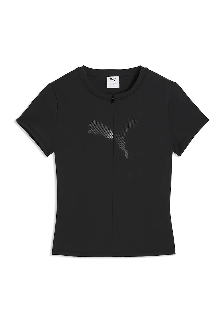 Tricou slim fit cu imprimeu monograma, Negru