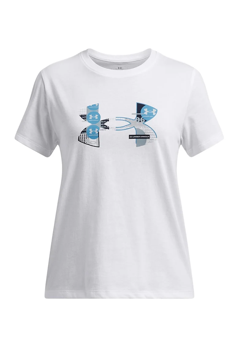 Tricou din amestec de bumbac cu imprimeu logo, Alb/Albastru