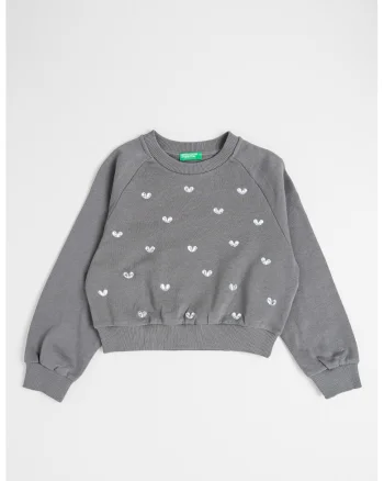 Bluza sport cu inimi, Argintiu/Gri inchis