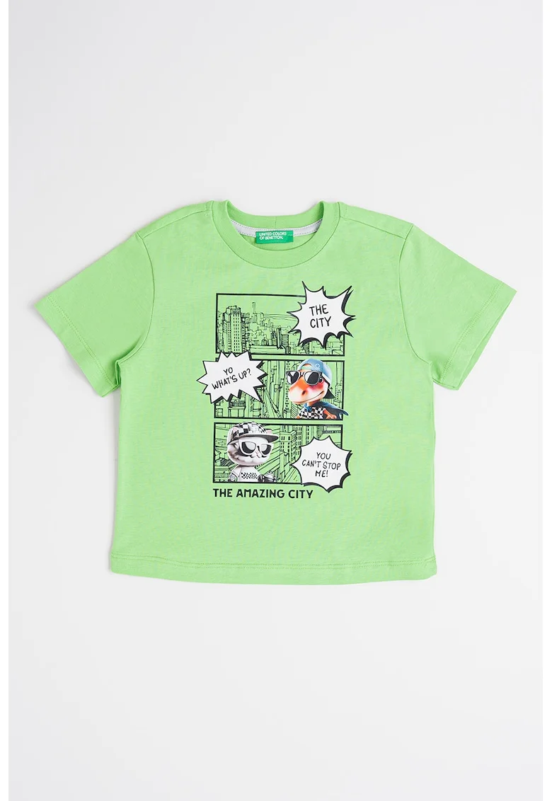 Tricou cu imprimeu grafic, Alb/Verde/Negru