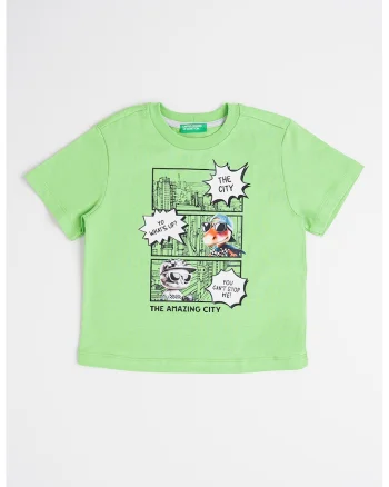 Tricou cu imprimeu grafic, Alb/Verde/Negru