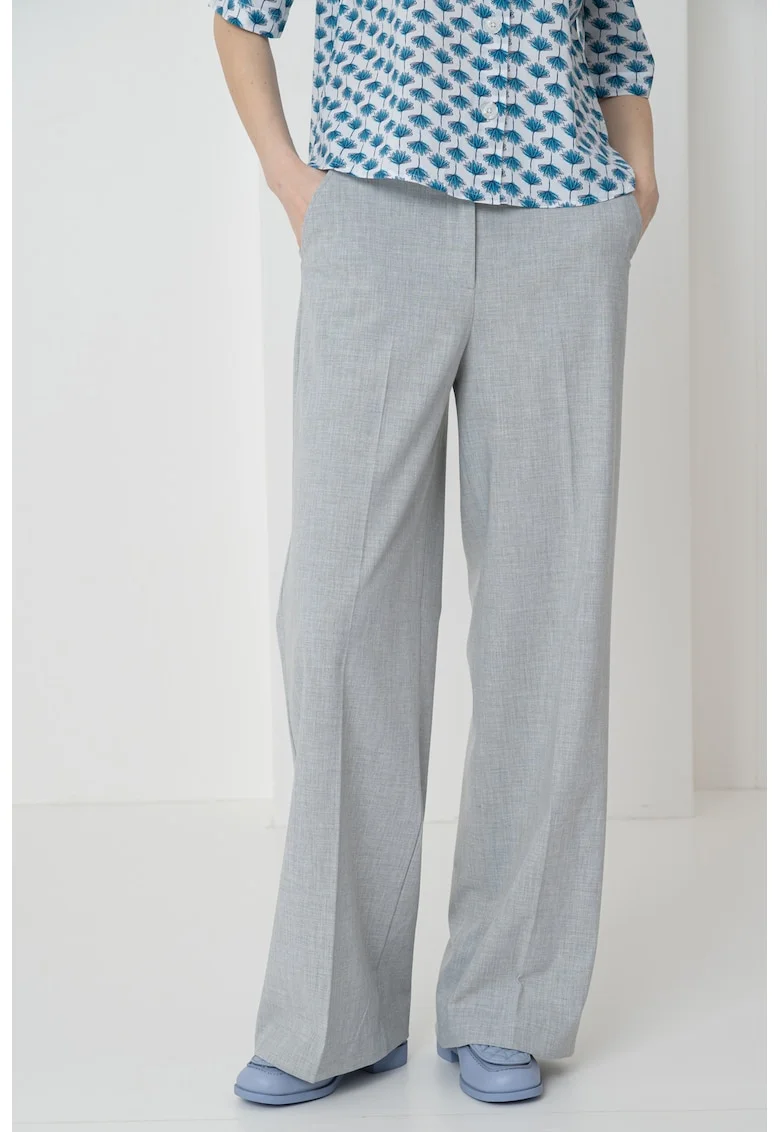 Pantaloni drepti cu talie inalta, Gri deschis melange
