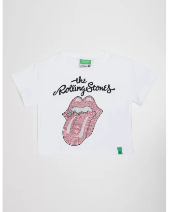 Tricou cu imprimeu si aplicatii de strasuri, Rosu/Alb/Argintiu