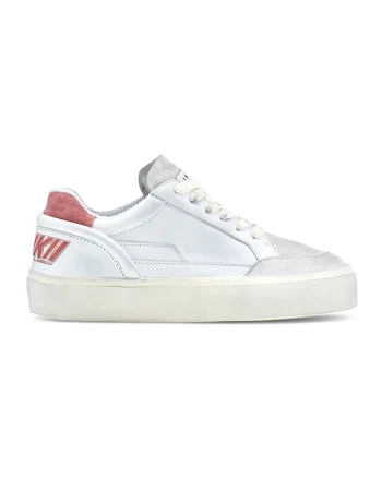 Pantofi sport de piele cu logo, Rosu/Alb murdar