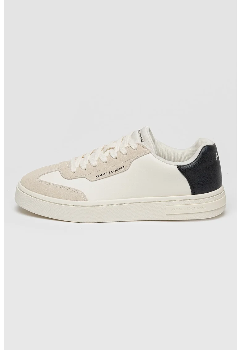 Pantofi sport low cut din piele ecologica, Negru/Alb murdar