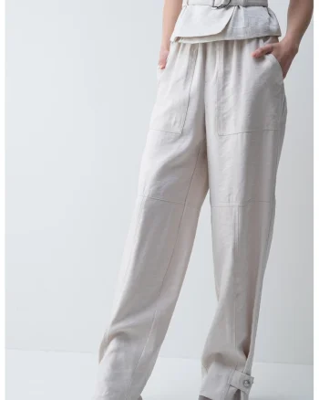 Pantaloni drepti cu talie inalta, Bej deschis