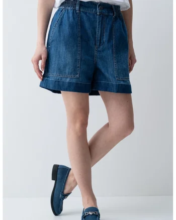 Pantalomi scurti din denim cu talie inalta, Albastru royal