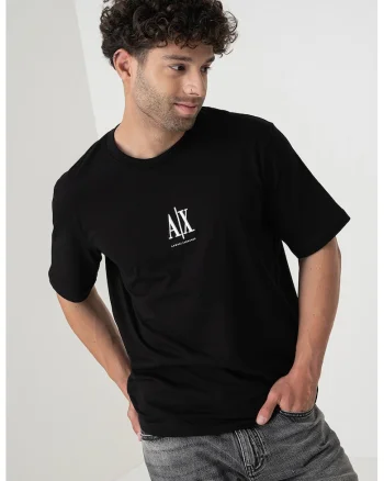 Tricou cu logo si decolteu la baza gatului, Alb/Negru