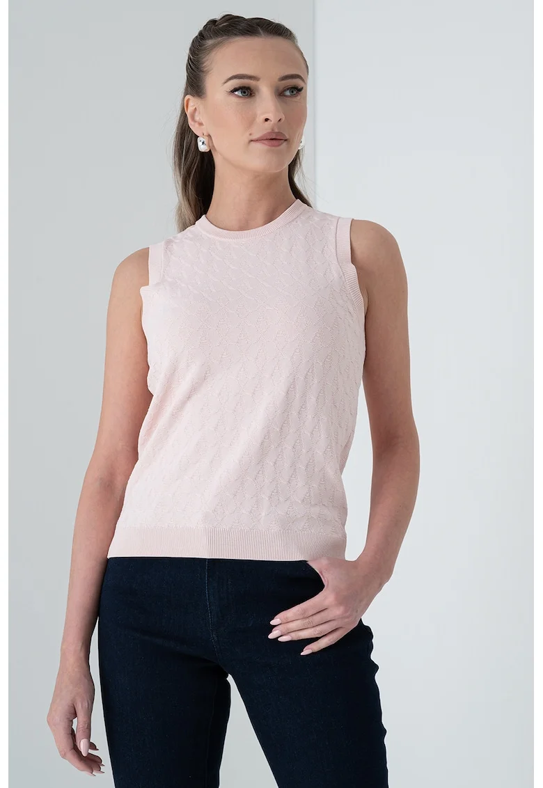 Bluza fara maneci cu decolteu la baza gatului, Roz somon