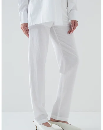 Pantaloni din amestec de in cu croiala dreapta, Alb optic