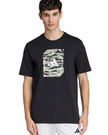 Tricou cu decolteu la baza gatului si imprimeu logo, Alb/Negru/Verde sparanghel