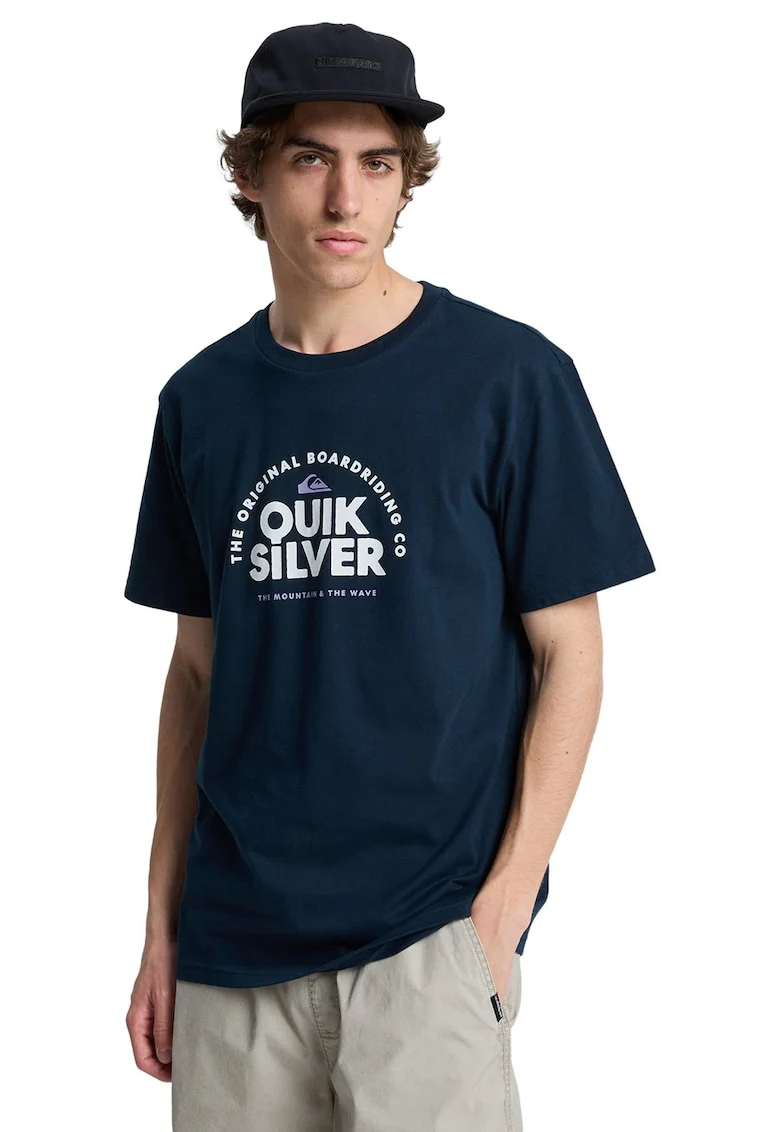 Tricou de bumbac cu imprimeu logo pe piept Fundamental Ride, Alb/Bleumarin