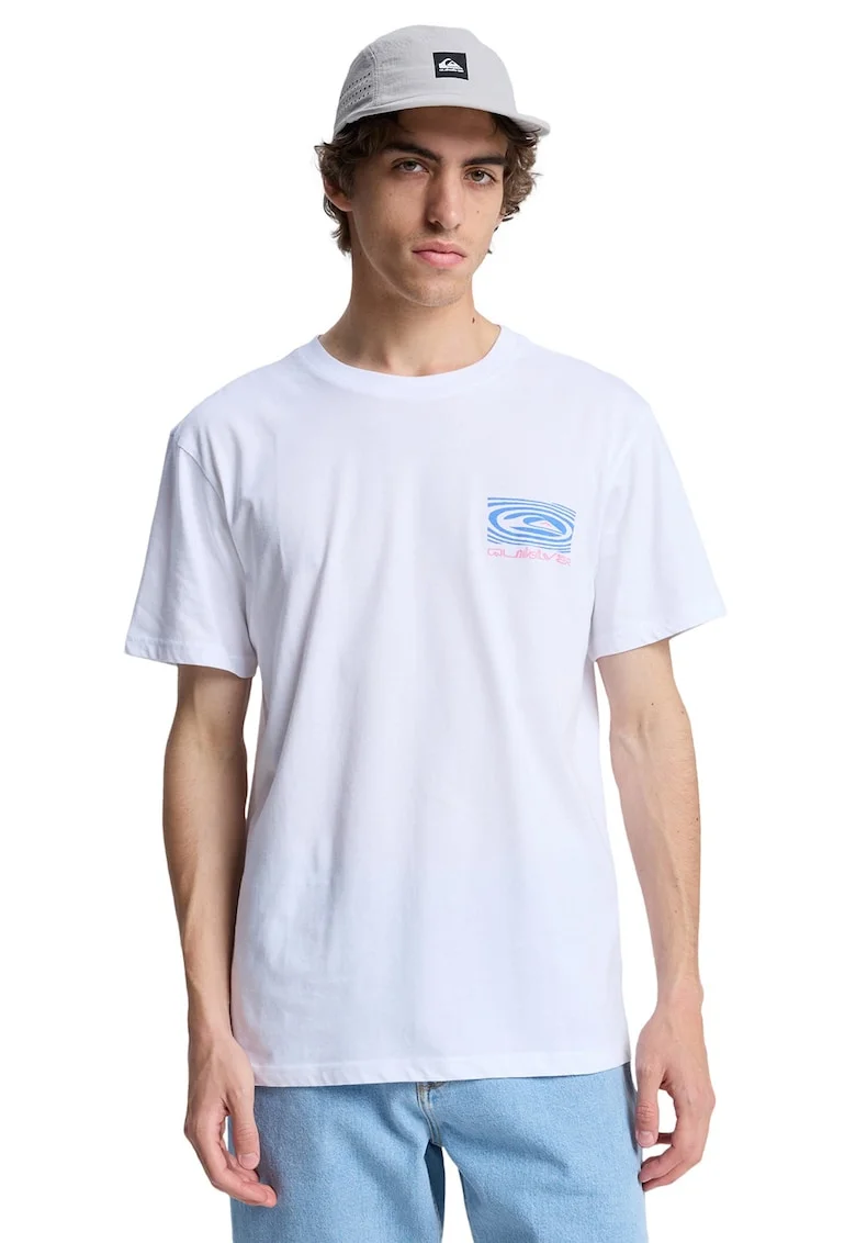 Tricou regular fit cu imprimeu pe spate Ripples, Alb/Roz/Albastru