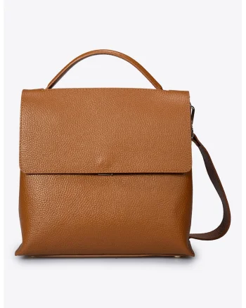Geanta din piele cu bareta de umar si aspect texturat, Caramel