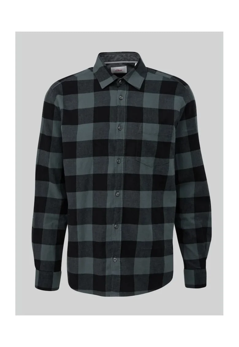 Camasa cu maneca lunga, barbati big size, imprimeu in carouri si croiala Regular fit, Verde inchis, Verde inchis