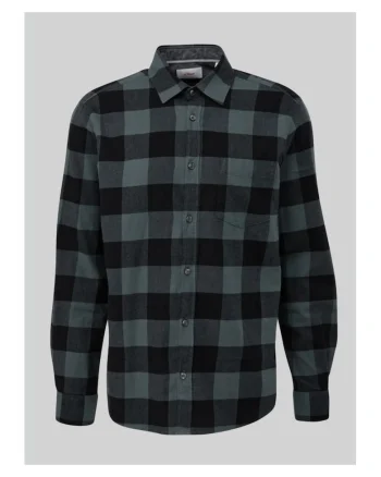 Camasa cu maneca lunga, barbati big size, imprimeu in carouri si croiala Regular fit, Verde inchis, Verde inchis