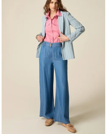 Pantaloni din lyocell cu croiala ampla, Albastru safir