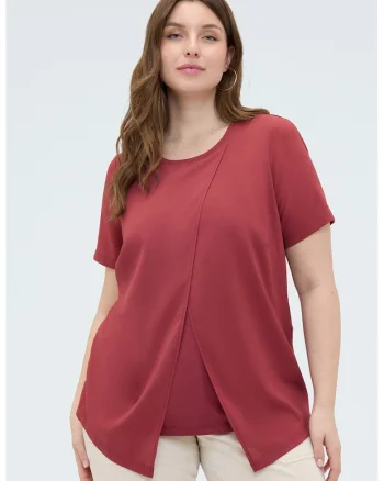 Tricou din amestec de modal cu detaliu petrecut frontal, Rosu inchis