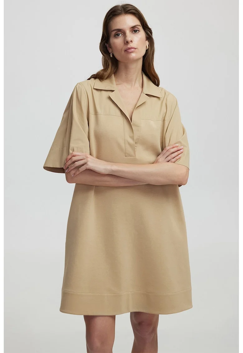 Rochie scurta supradimensionata cu buzunare laterale, Maro camel