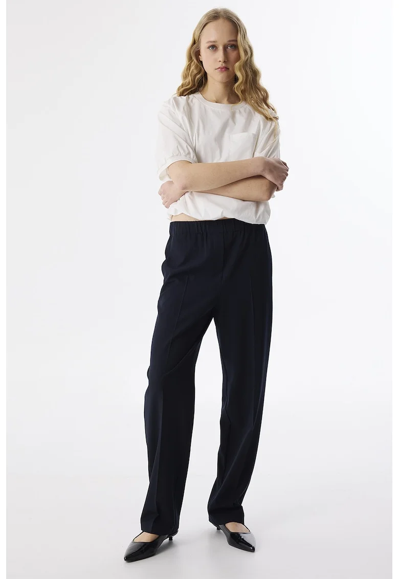 Pantaloni cu croiala conica si talie elastica, Albastru ultramarin