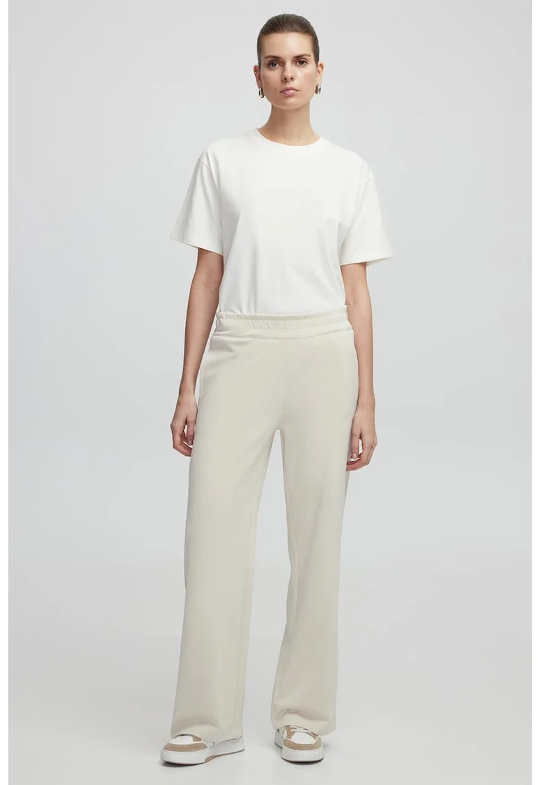 Pantaloni de trening din amestec de modal cu talie inalta, Alb fildes