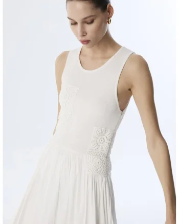 Rochie evazata cu decolteu rotund, Alb