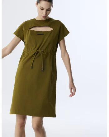 Rochie scurta din amestec de bumbac, Verde masliniu