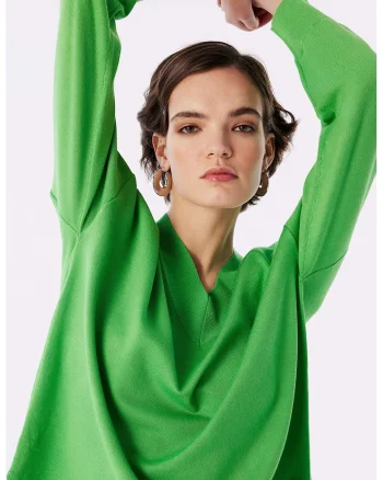 Pulover lejer cu decolteu in V, Verde mar