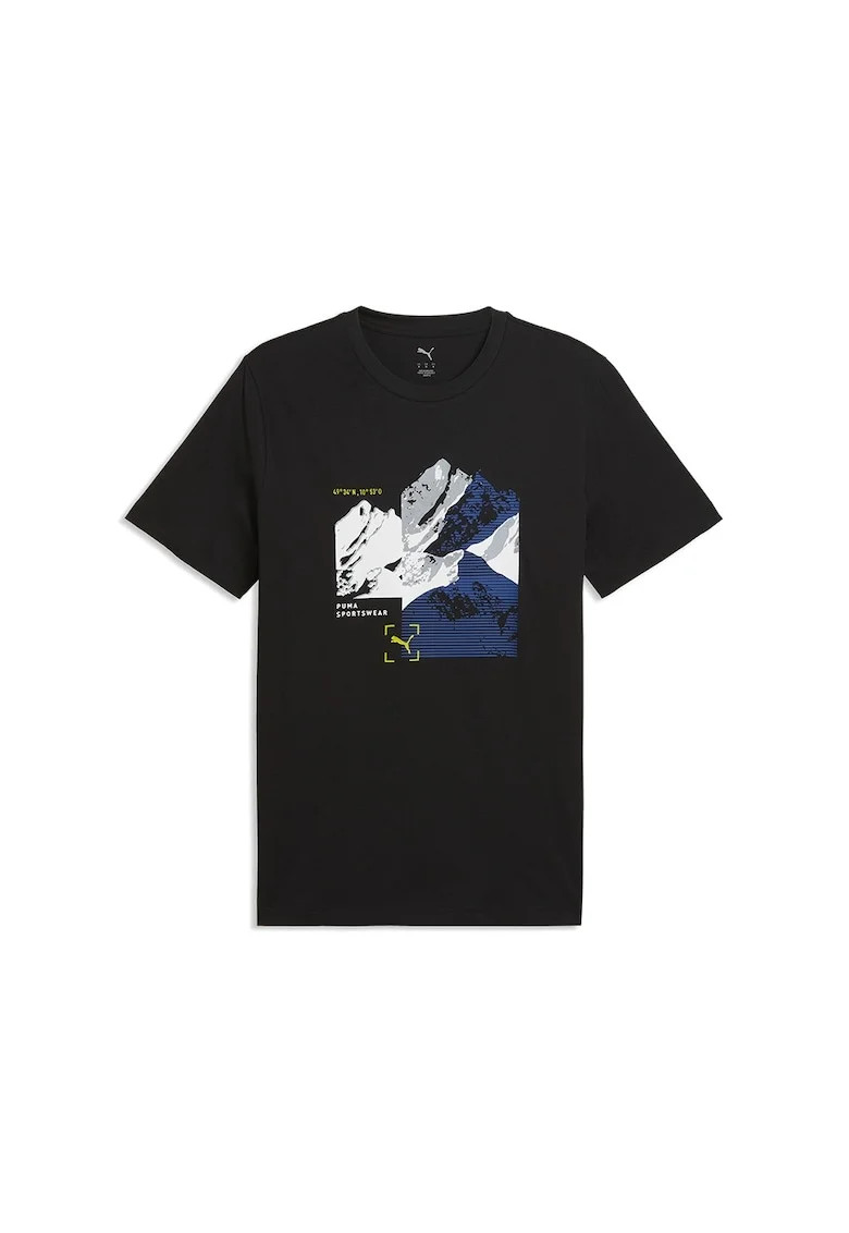 Tricou cu imprimeu logo Mountain, Alb/Negru/Gri deschis/Albastru inchis