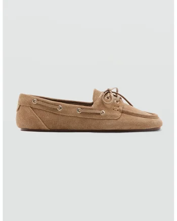 Pantofi boat din piele intoarsa, Bej